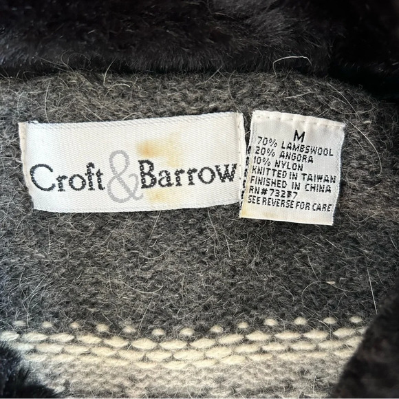 Women’s Vintage Lambswool Angora Blend Fairisle Cardigan Sweater Faux Fur Collar - Picture 6 of 6